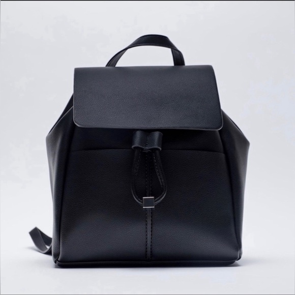 Zara Basic Collection Classic Black Faux Leather Backpack - Picture 3 of 15
